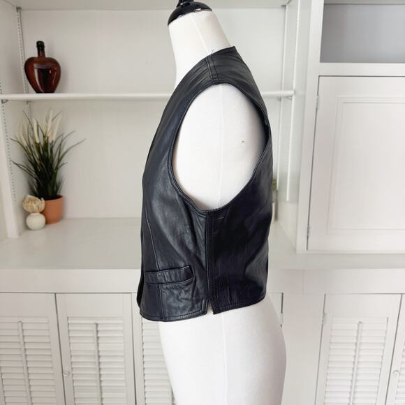 Vintage 90s Y2K DKNY Black Leather Vest Size S - Picture 5 of 7